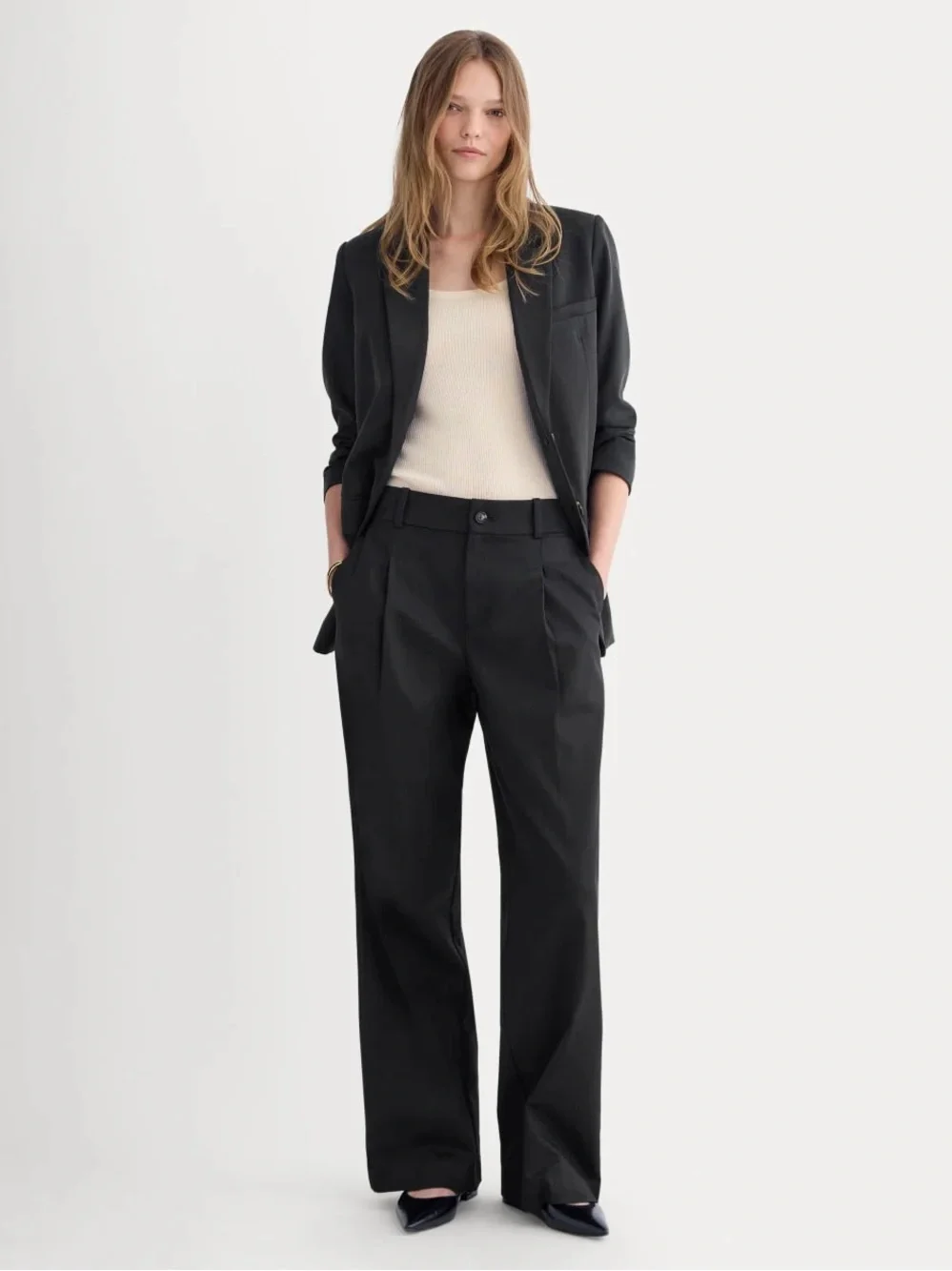Everlane The Wide-Leg Trouser in Buttersmooth Black Size 16 Long NWT